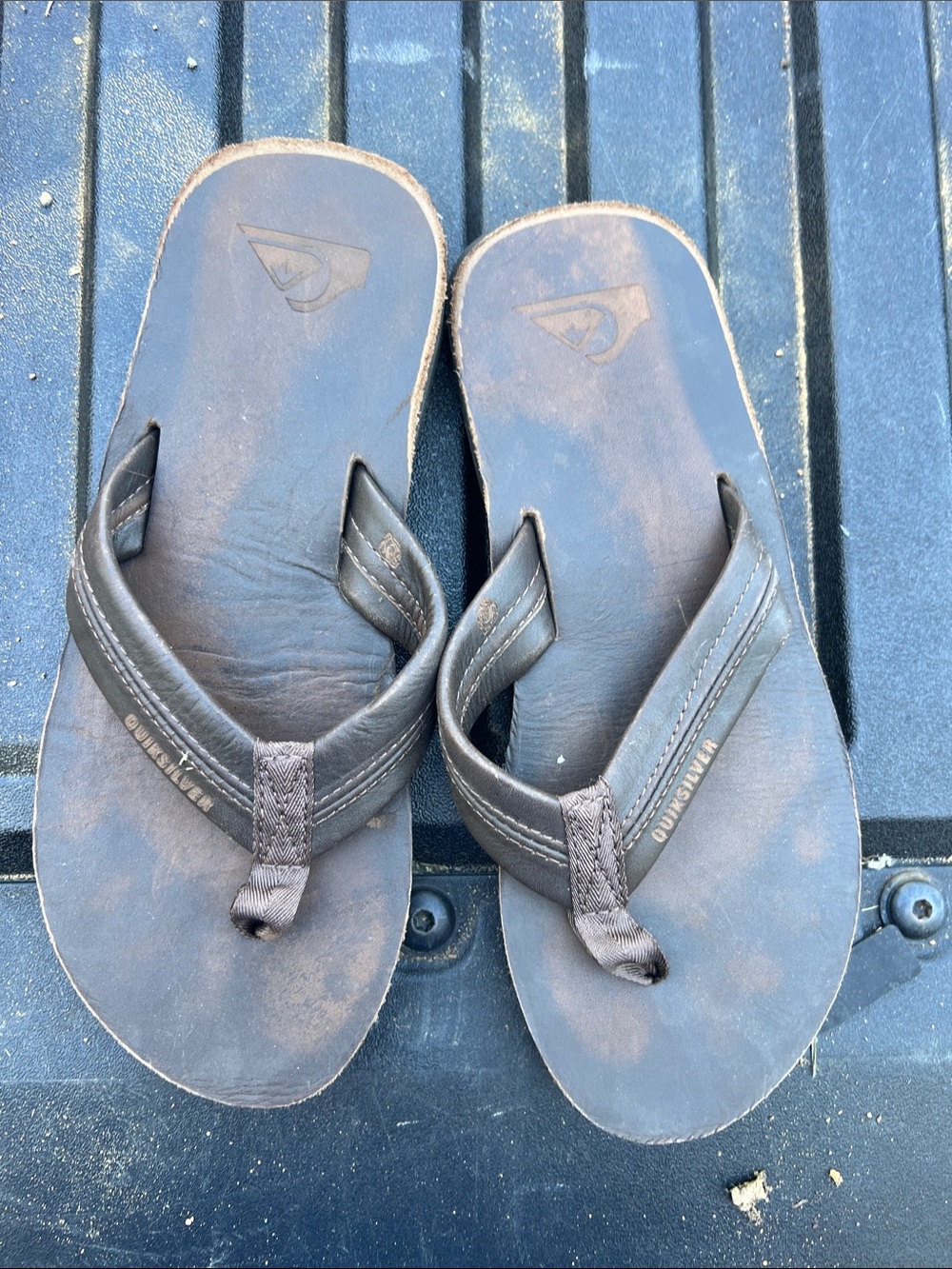 Quiksilver Men's Dark Brown Leather-Style Flip Flops